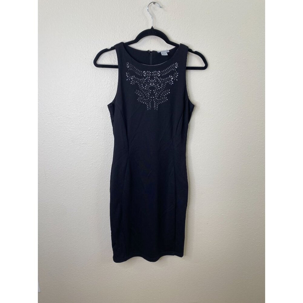 H&M Black Sleeveless Sheath Dress Laser-Cut Floral Detail S Polyester Pencil